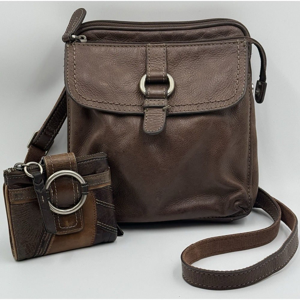 Fossil Brown Leather Crossbody Shoulder Bag Organizer &‎ Wallet Change Purse VTG
